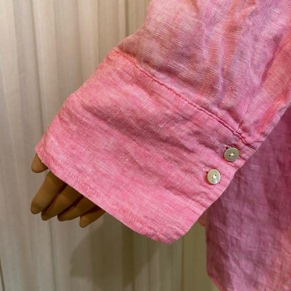 Lilly Pulitzer Linen Deanna Popover Blouse Pink Sunset Hi-Low Shirt Tail Size 12 - Picture 9 of 15